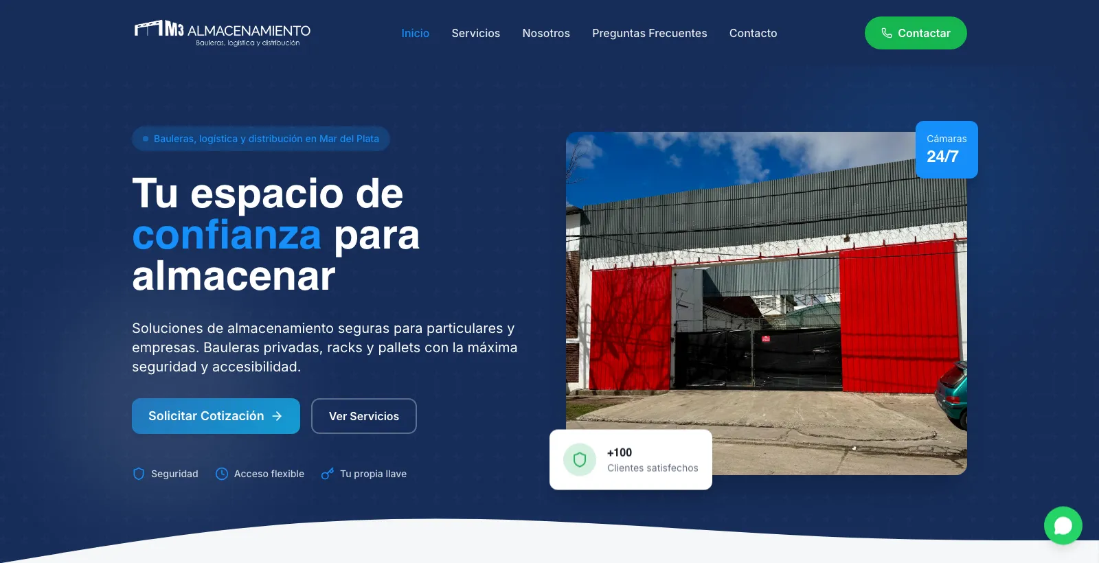 Sitio de M3 Almacenamiento: «Tu espacio de confianza para almacenar»