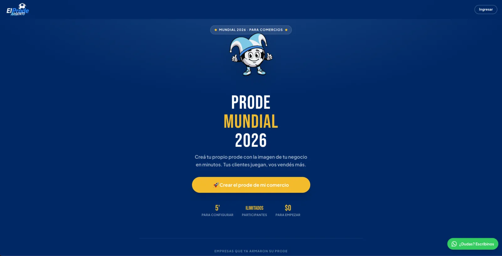 Página de inicio de El Prode Argento: «Prode Mundial 2026» para comercios